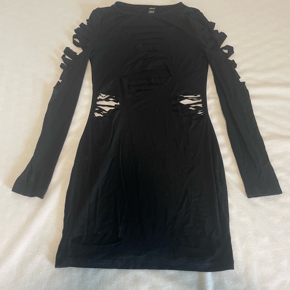 SHEIN Black Long Sleeve Cut-Out Dress
